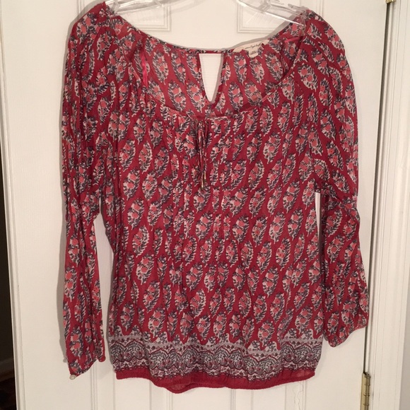American Eagle cotton peasant blouse. Tie front,elastic waist. 3/4 sleeves Sz M - Picture 6 of 7